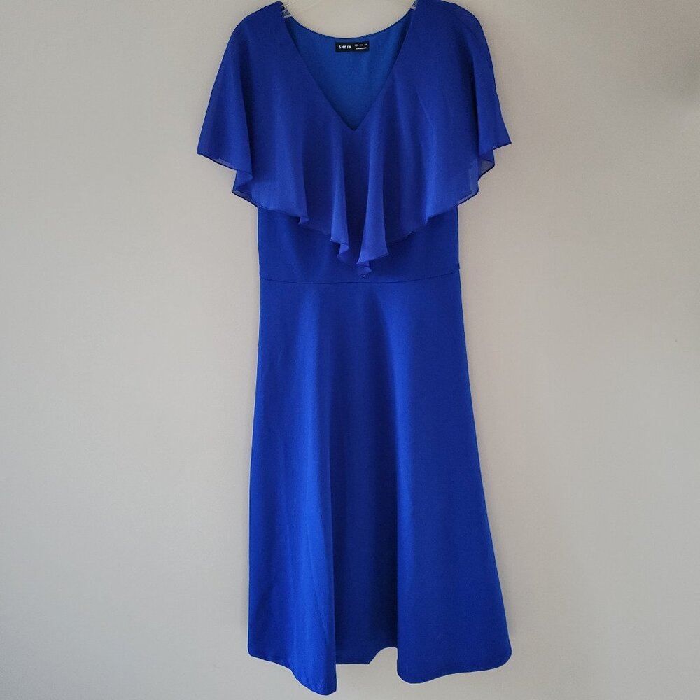 Blue Midi Dress with Drape